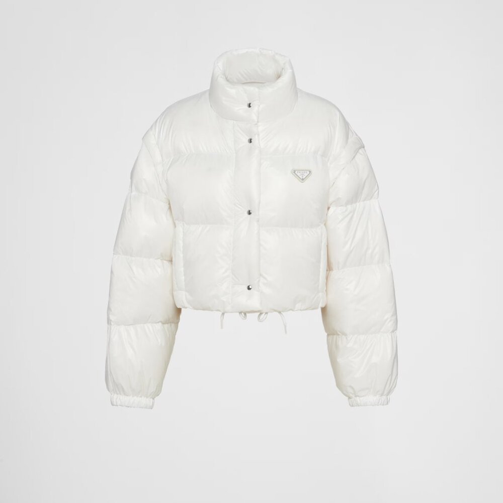 (NWT AUTHENTIC) Prada White Re-Nylon Convertible Cropped Down Jacket